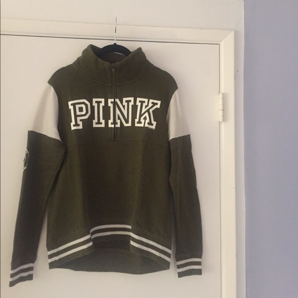 Pink olive green half zip boyfriend sweater